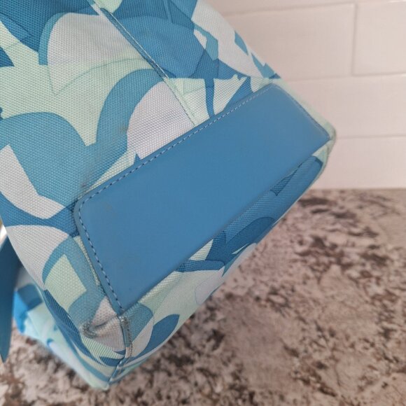 Tumi Womens Open Top Tote Handbag Double Strap, Blue  Leaf Canvas, Leather Trim - Picture 5 of 12